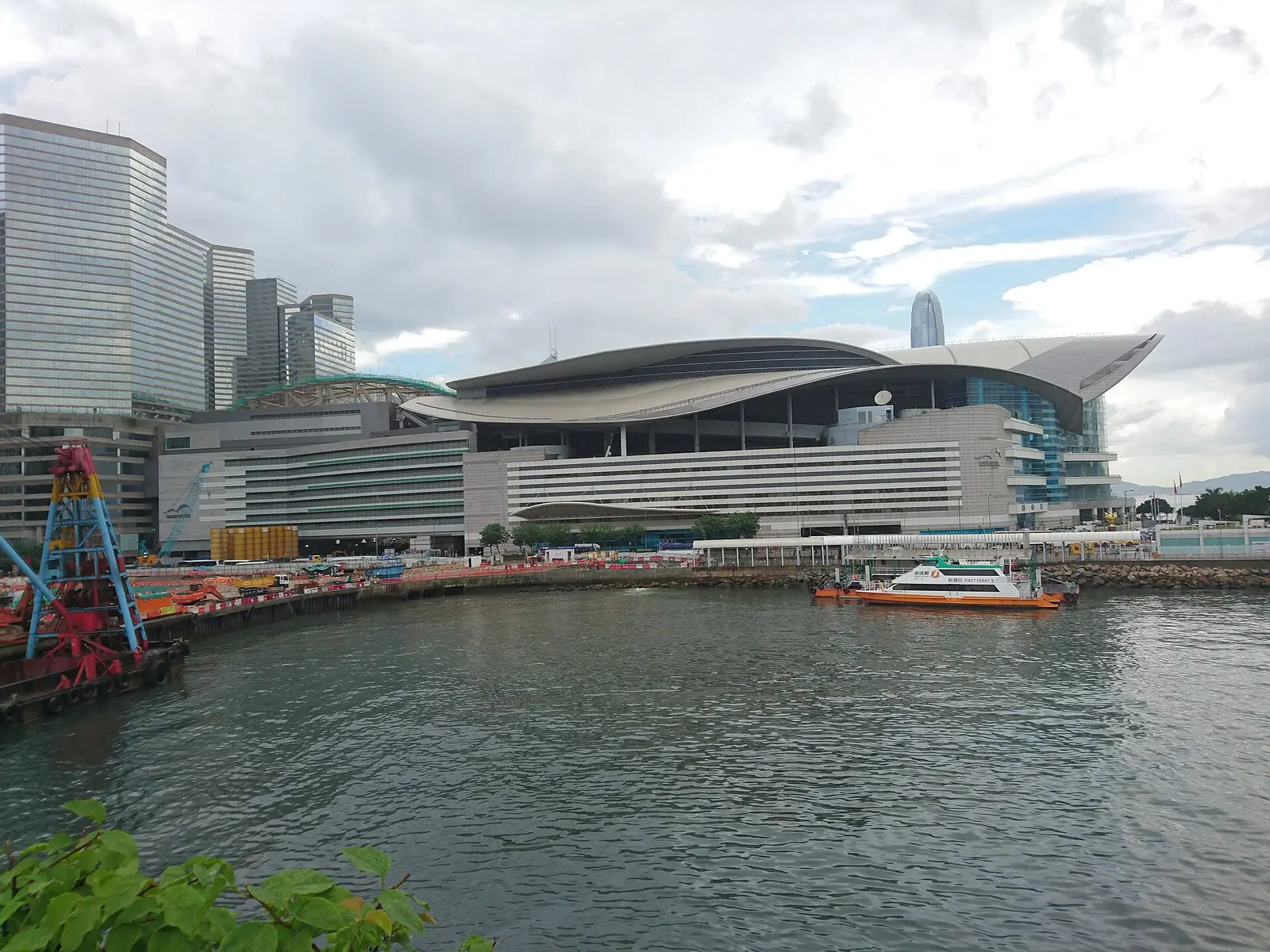 The Hong Kong Convention and Exhibition Centre new wing across the water from the harbour