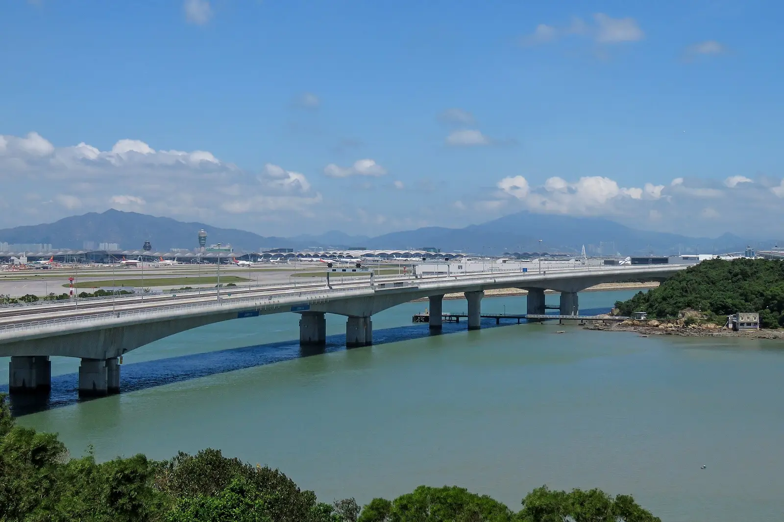 The Hong Kong-Zhuhai-Macau Bridge crossing the water near Sha Lo Wan